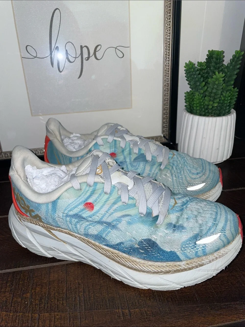 HOKA One One Clifton 8 Running Shoes Japan Wave Together Size 8D Wide Limited Ed